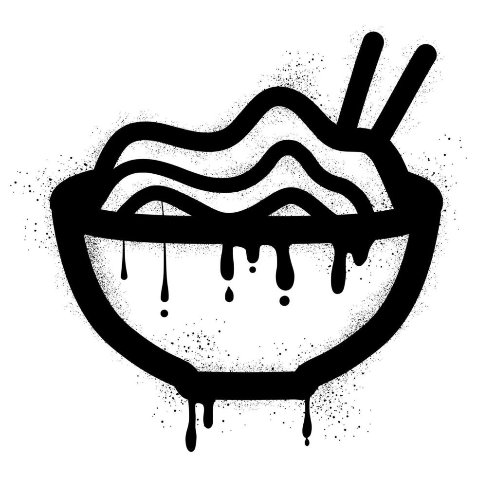 Noodle bowl graffiti with black spray paint splashes vector