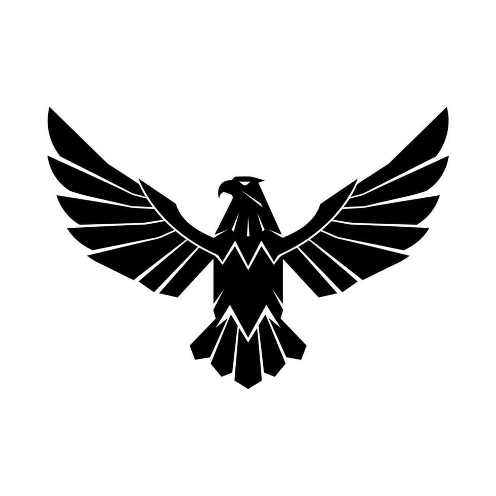 Geometric symmetrical black eagle symbol with outstretched angular wings vector
