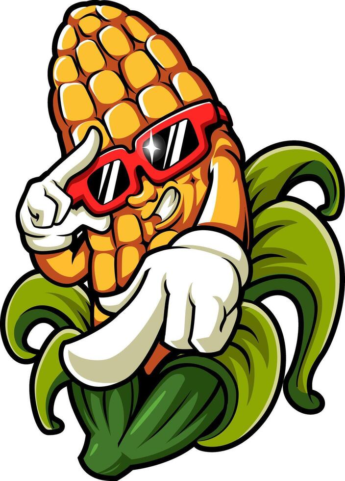 corn cool sunglasses cartoon mascot illustration vector