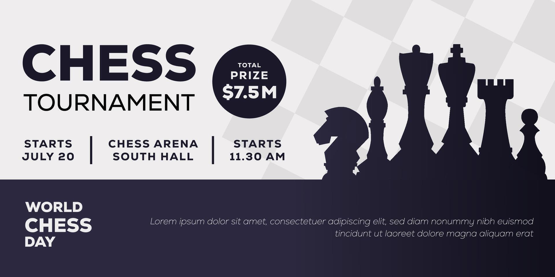 chess tournament horizontal banner to celebrate world chess day vector