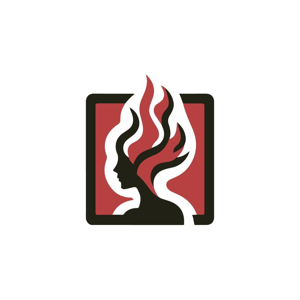 a woman's head with fire in the background vector