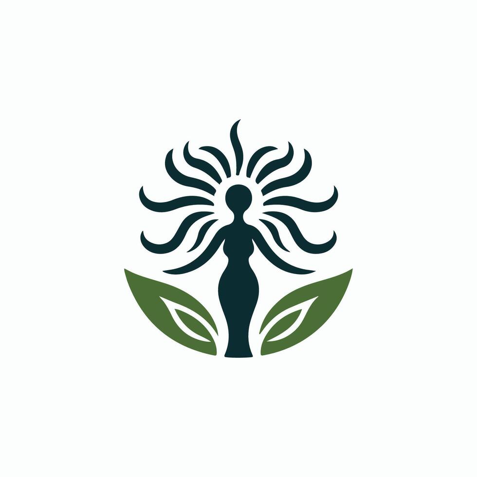 a woman with a flower on her head and leaves on her body vector