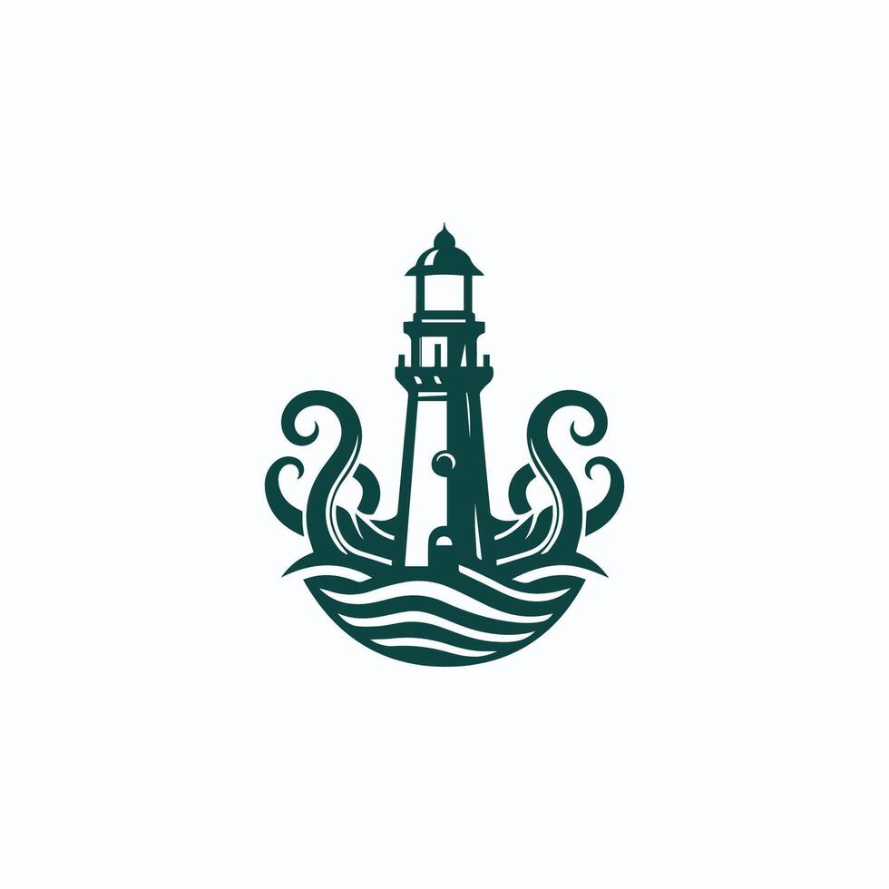 lighthouse logo design with octopus tentacles vector