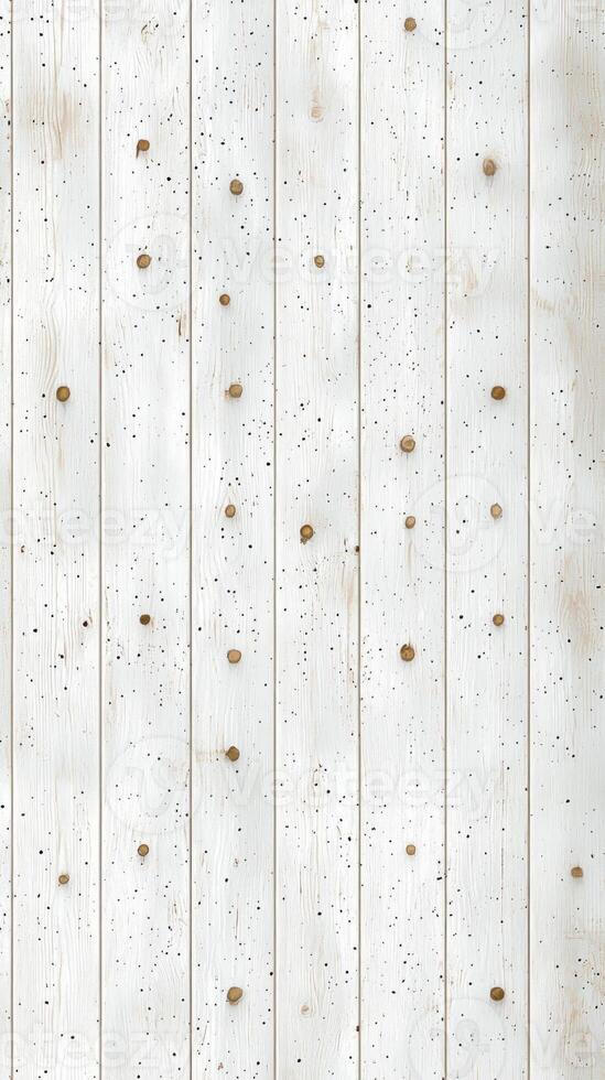 White wooden planks with natural knots and textured grain pattern photo