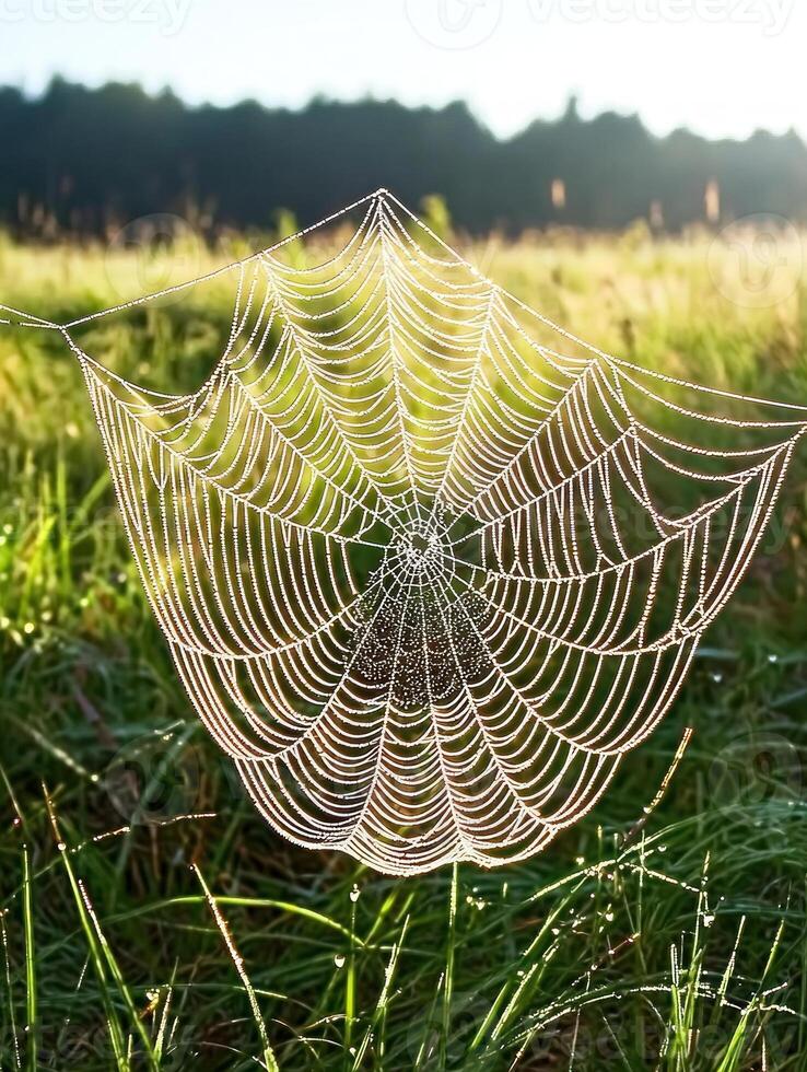 a spider web in the grass photo