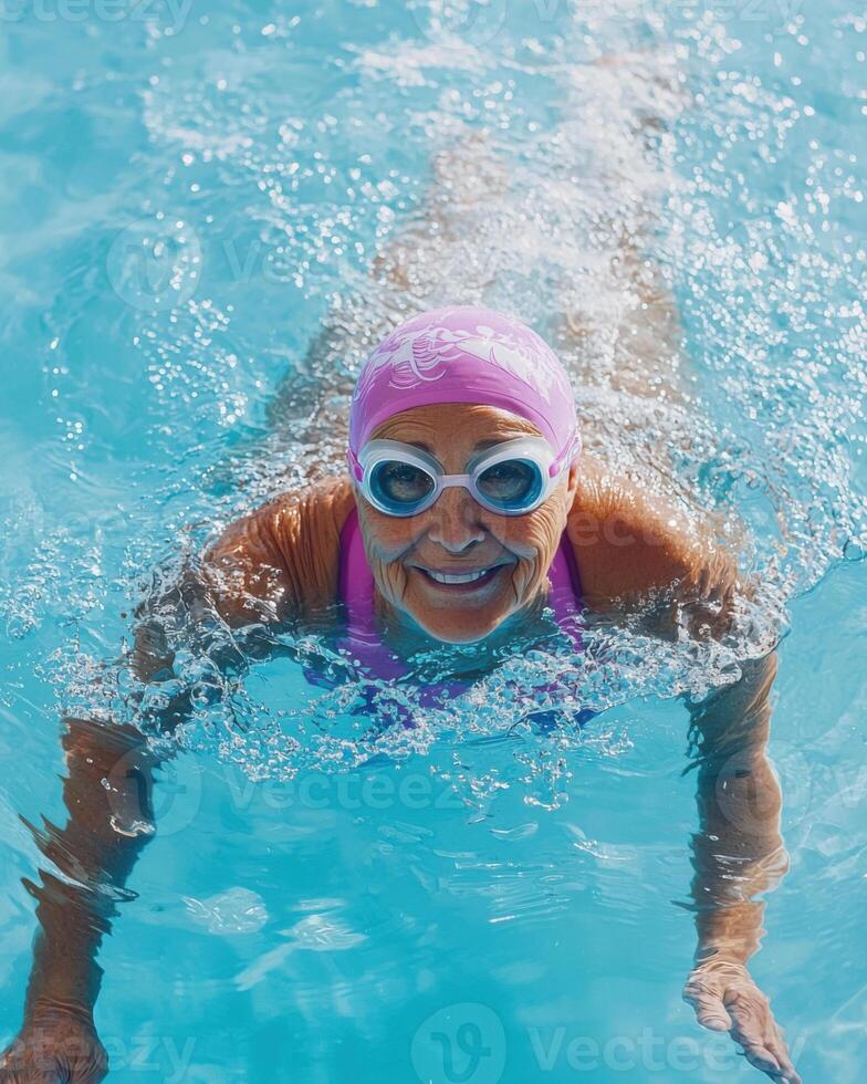 an older woman in a swimming pool photo