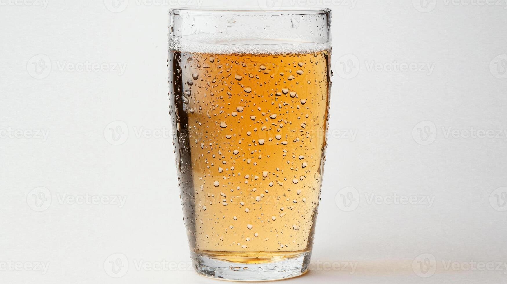 refreshing glass of cold beer with condensation droplets on surface photo