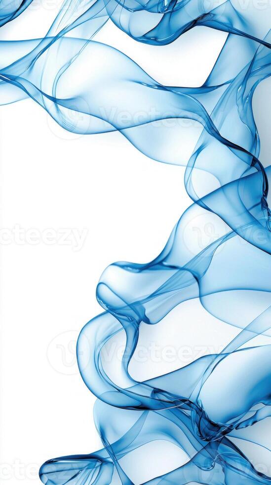 Abstract blue smoke like waves on white background, creating flowing and airy design photo