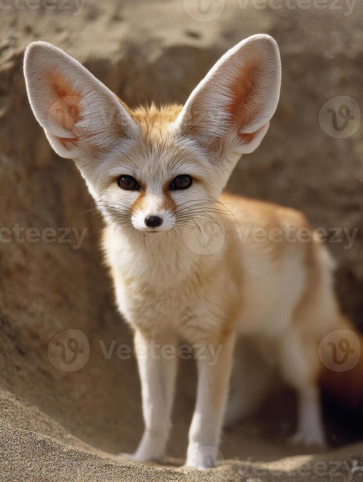 Fennec Fox Displaying Large Ears in a Sandy Desert Habitat During Daylight photo