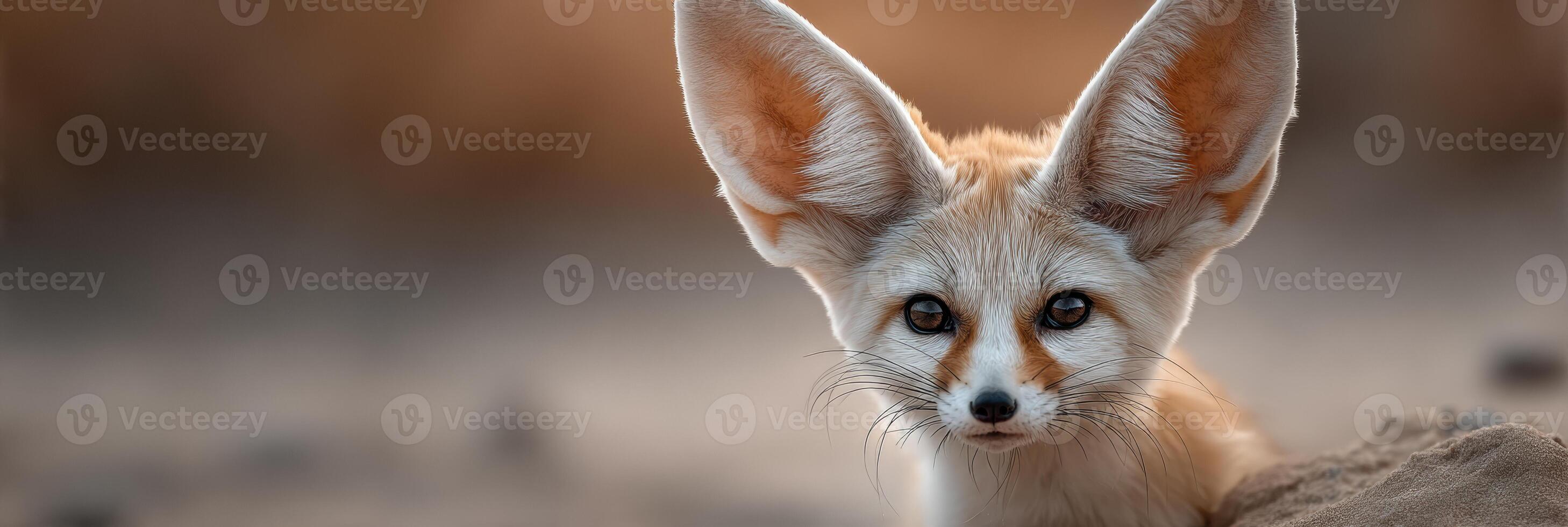 Fennec Fox With Large Ears Alert in Sandy Desert Environment During Golden Hour photo
