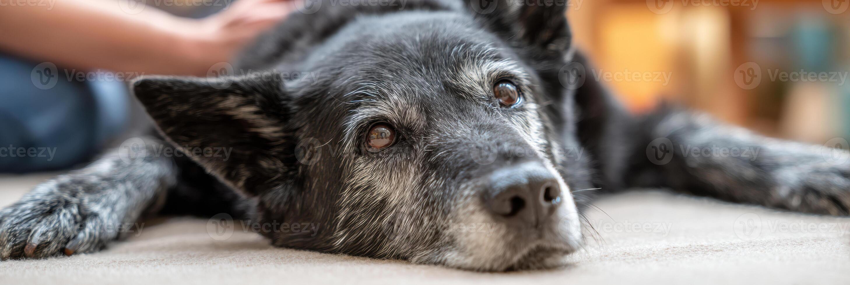 Elderly Dog Receives Joint Examination on Soft Mat With Natural Lighting in a Cozy Environment photo