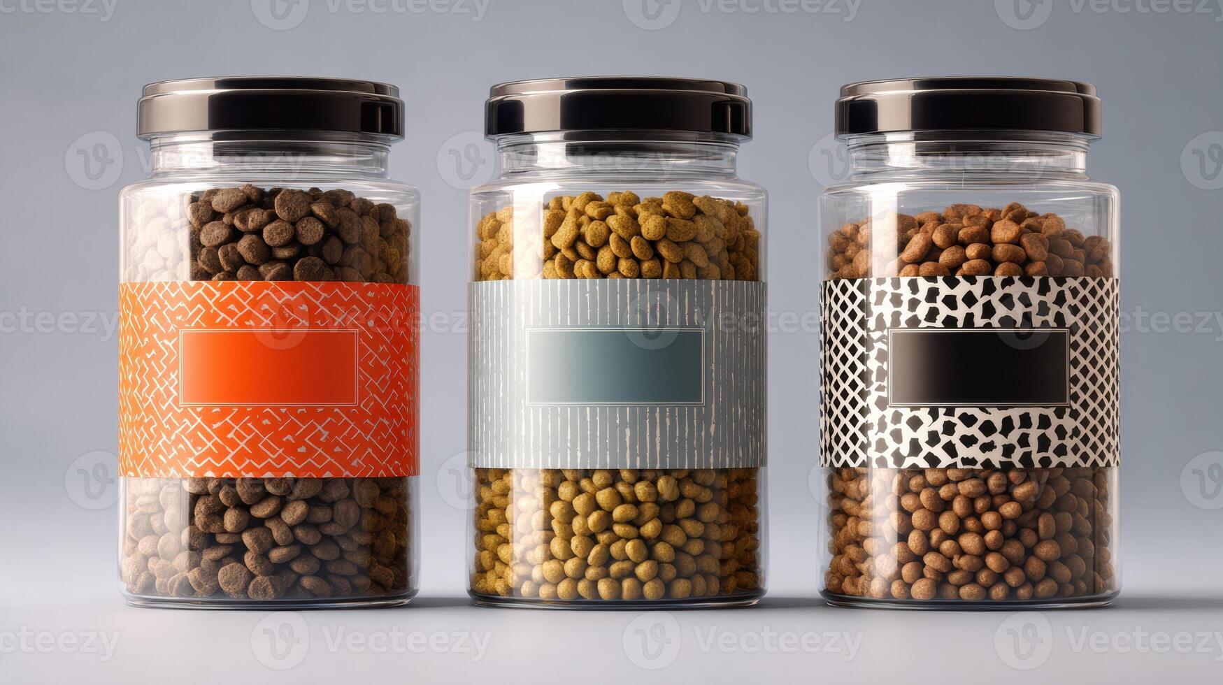 Clean Composition of Pet Nutrition Labels With Empty Branding Zones for Potential Product Design photo