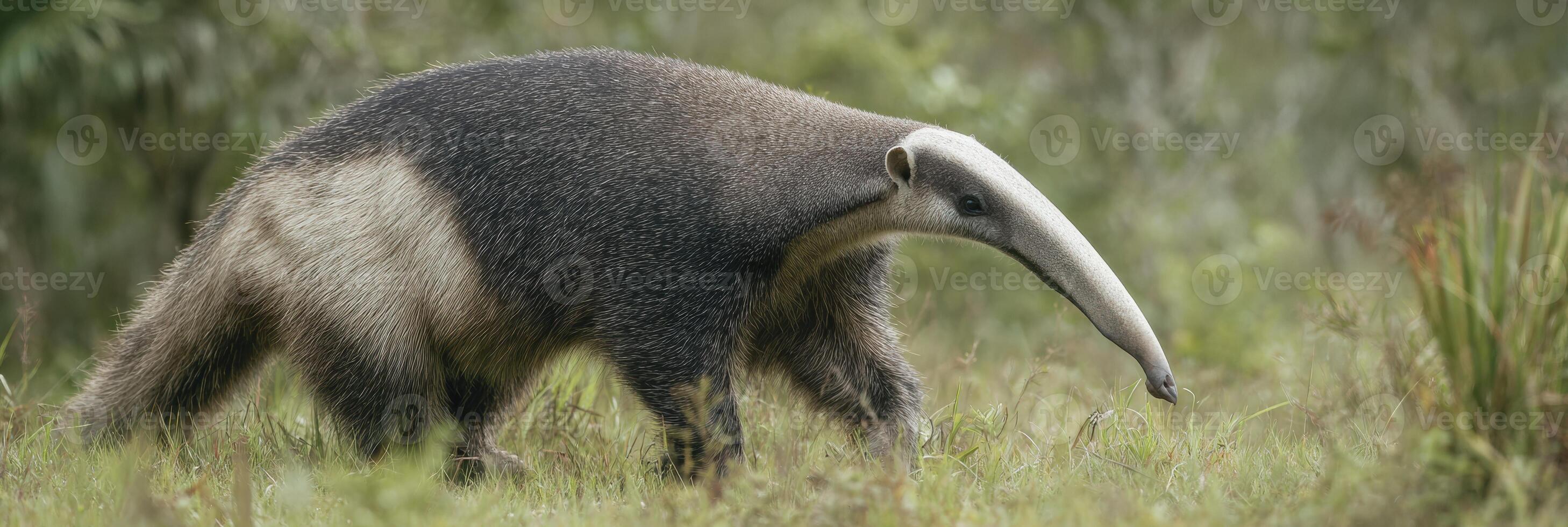 Giant Anteater Explores Grassy Terrain With Elongated Snout in Natural Habitat During Daylight photo