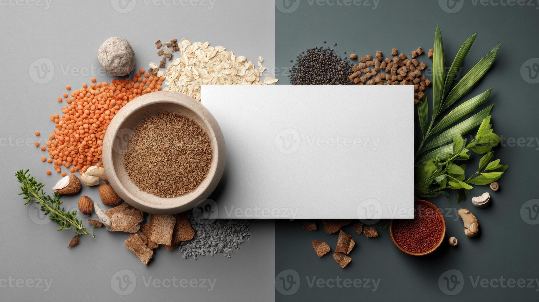 Modern Branding Mockup of Pet Food Label Featuring Ingredients on One Side and Blank Space for Design photo