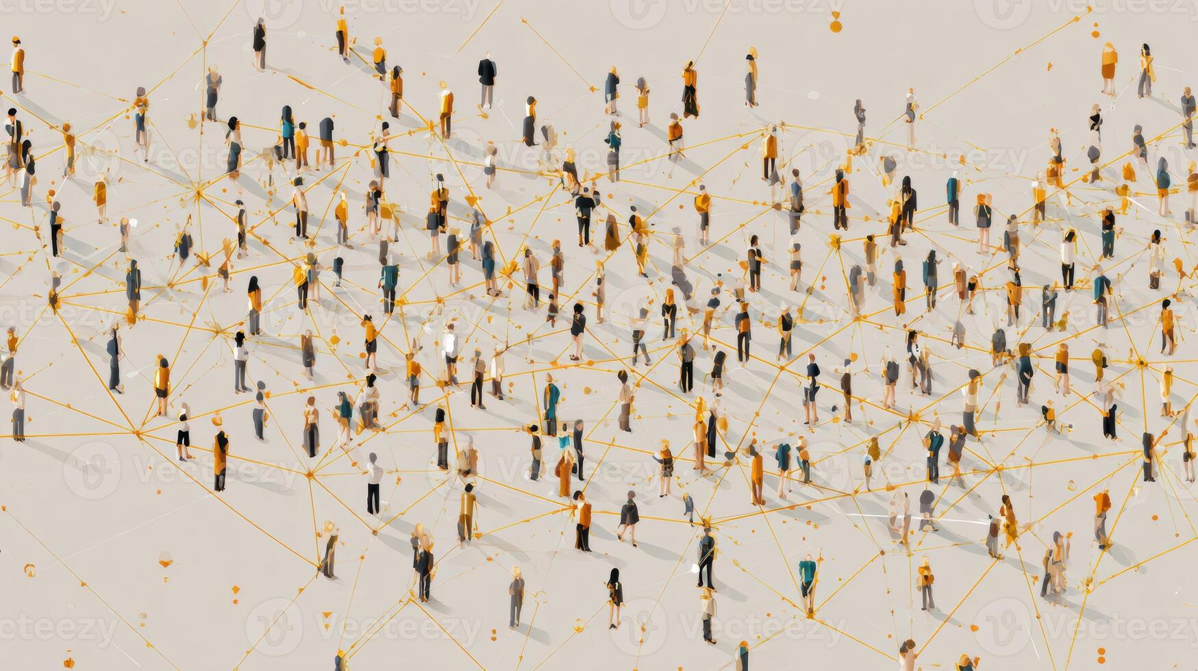 Network of Avatars Interconnected Through Lines Above a Free Space Representing Virtual Interactions and Connections in a Digital Environment photo