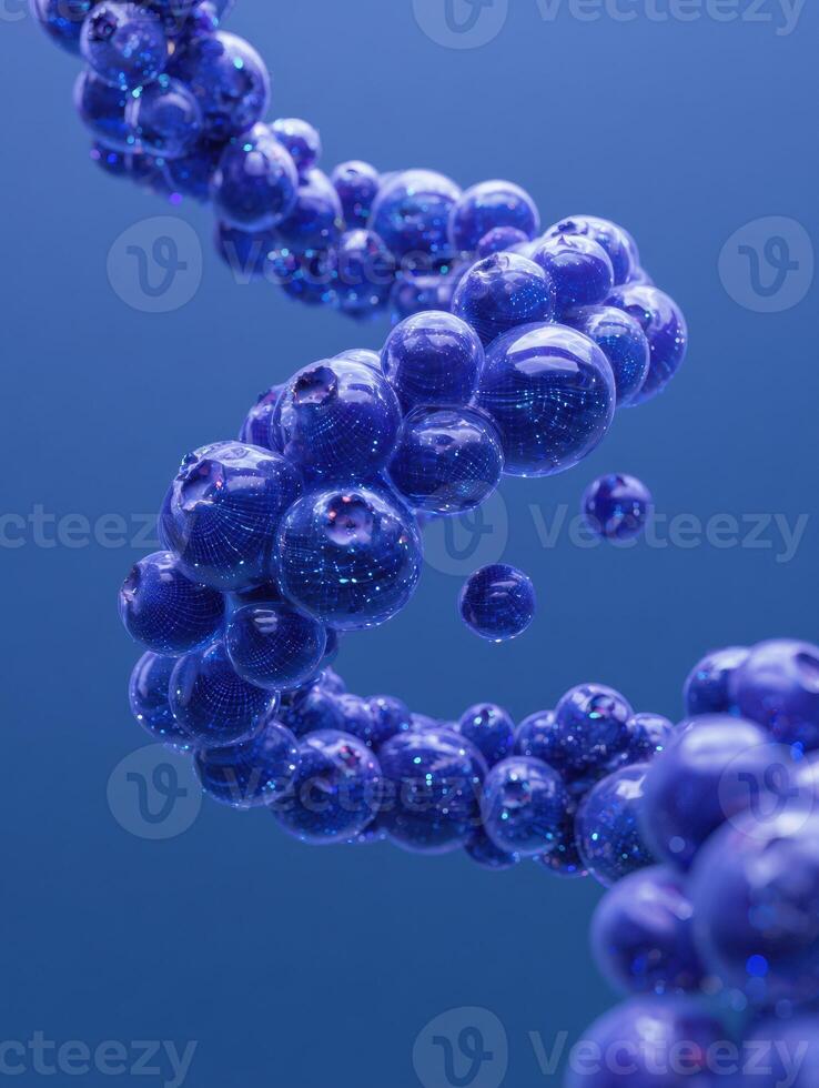 Floating 3D Blueberries Forming a Helix Shape With a Futuristic Design and Blue Background Enhancing Visual Depth photo
