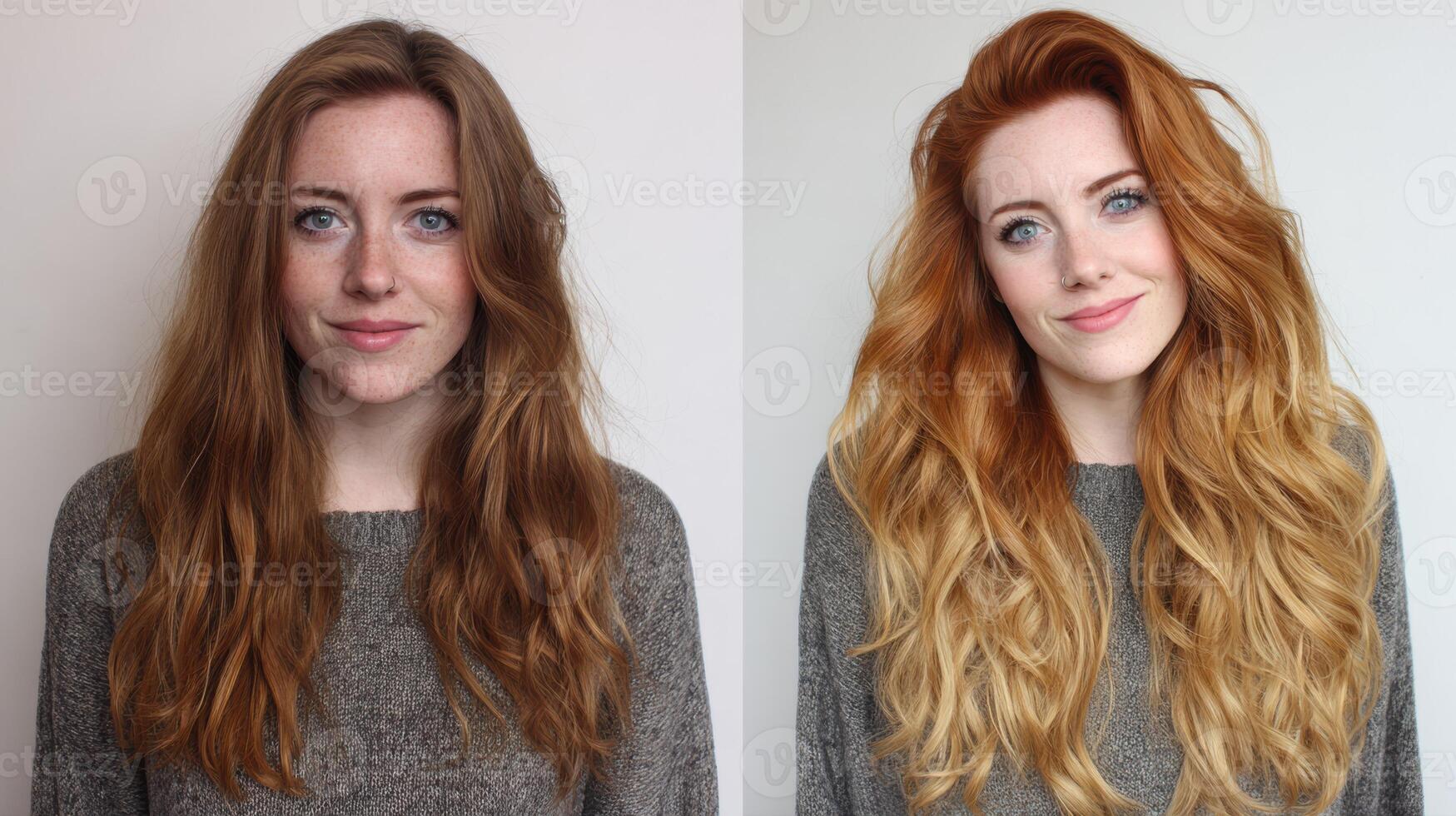Transforming Wavy Hair With a Stunning Copper and Blonde Split Dye for a Vibrant New Look photo