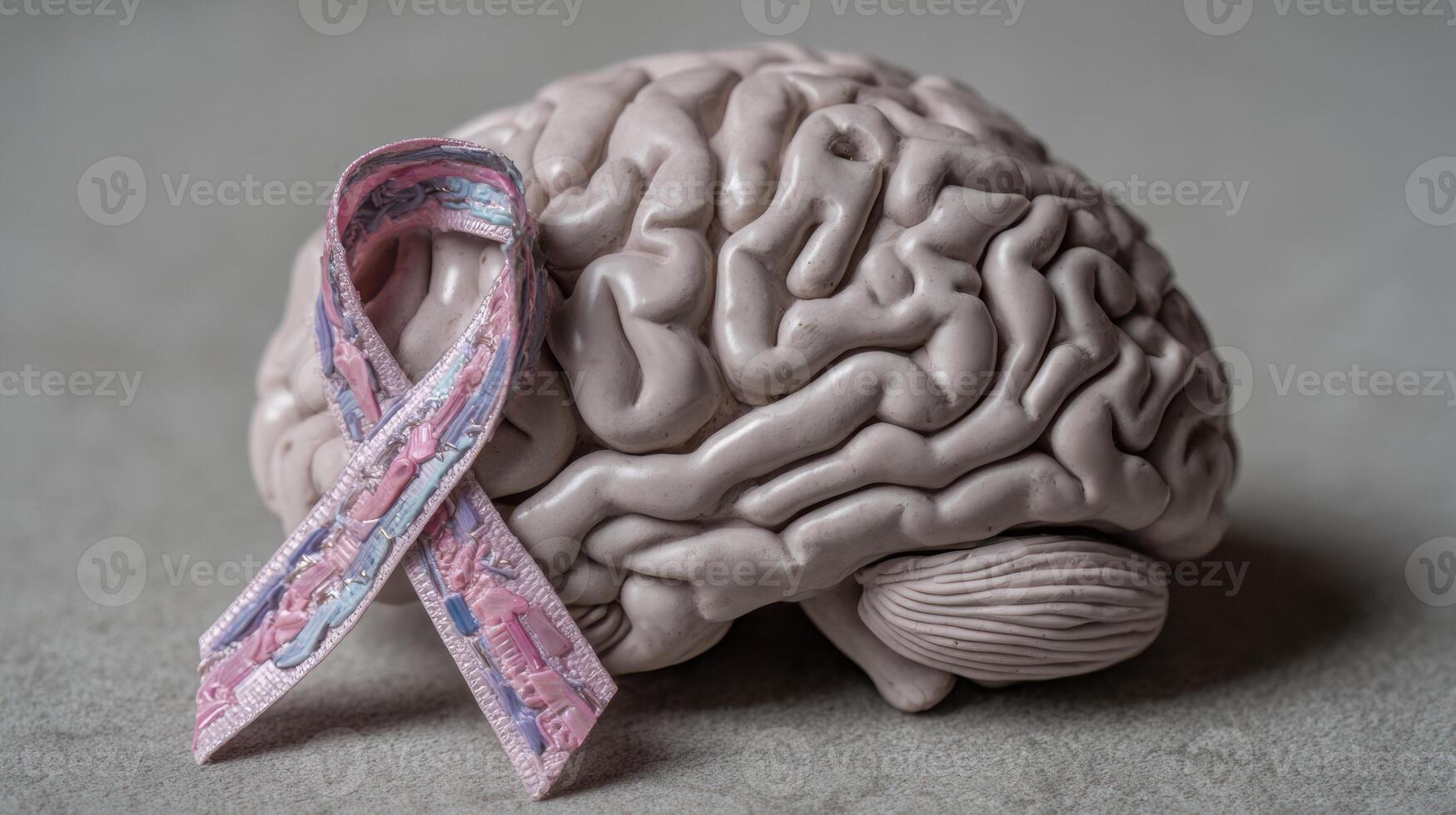 Clay Brain Visual With PTSD Awareness Ribbon Highlighting Mental Health Importance and Support Efforts for Those Affected by Trauma photo