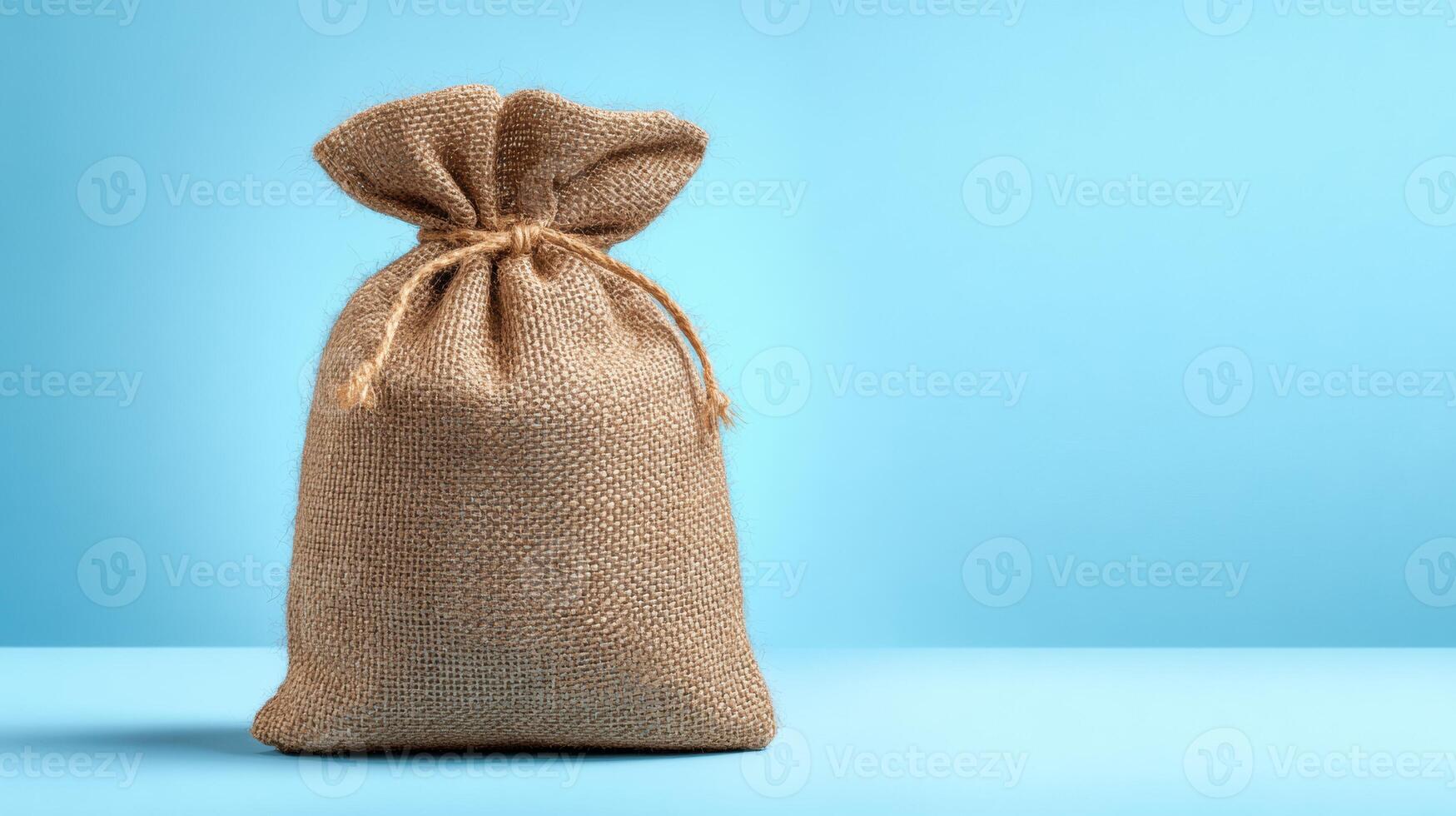Eco-friendly Packaging Displayed on Burlap Cloth Against a Clean Sky-Blue Backdrop photo