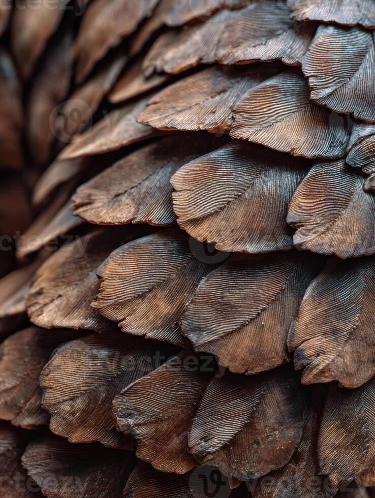 Close-up View of Pangolin Scales Showcasing Unique Texture and Structure With Clean Outer Edges in Natural Light photo