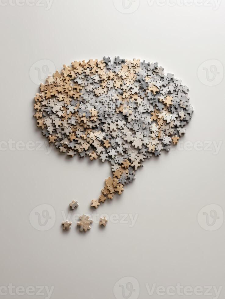 Puzzle Pieces Creating a Speech Bubble to Symbolize Teamwork and Communication in an Abstract Design With a Minimalistic Background photo