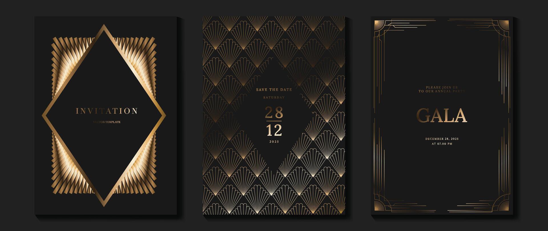 Black and gold invitation designs vector