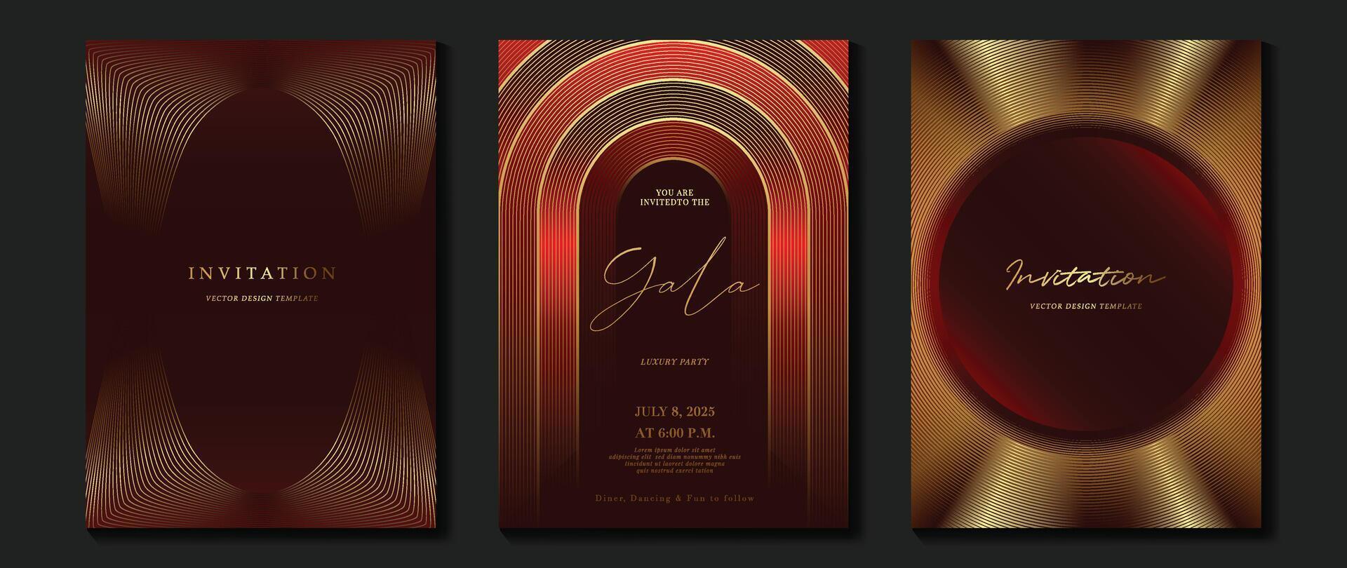 Gala invitation design in red and gold vector