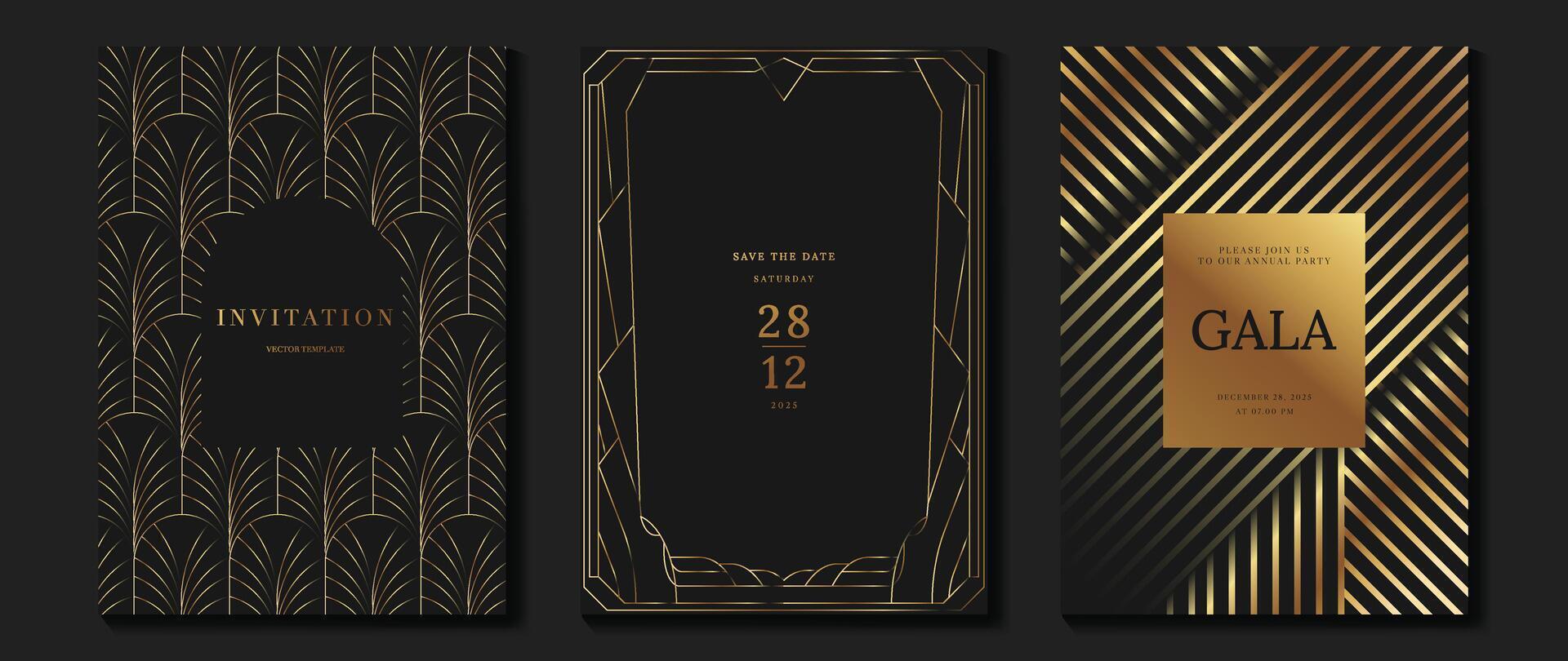 Stylish black and gold invitation designs vector