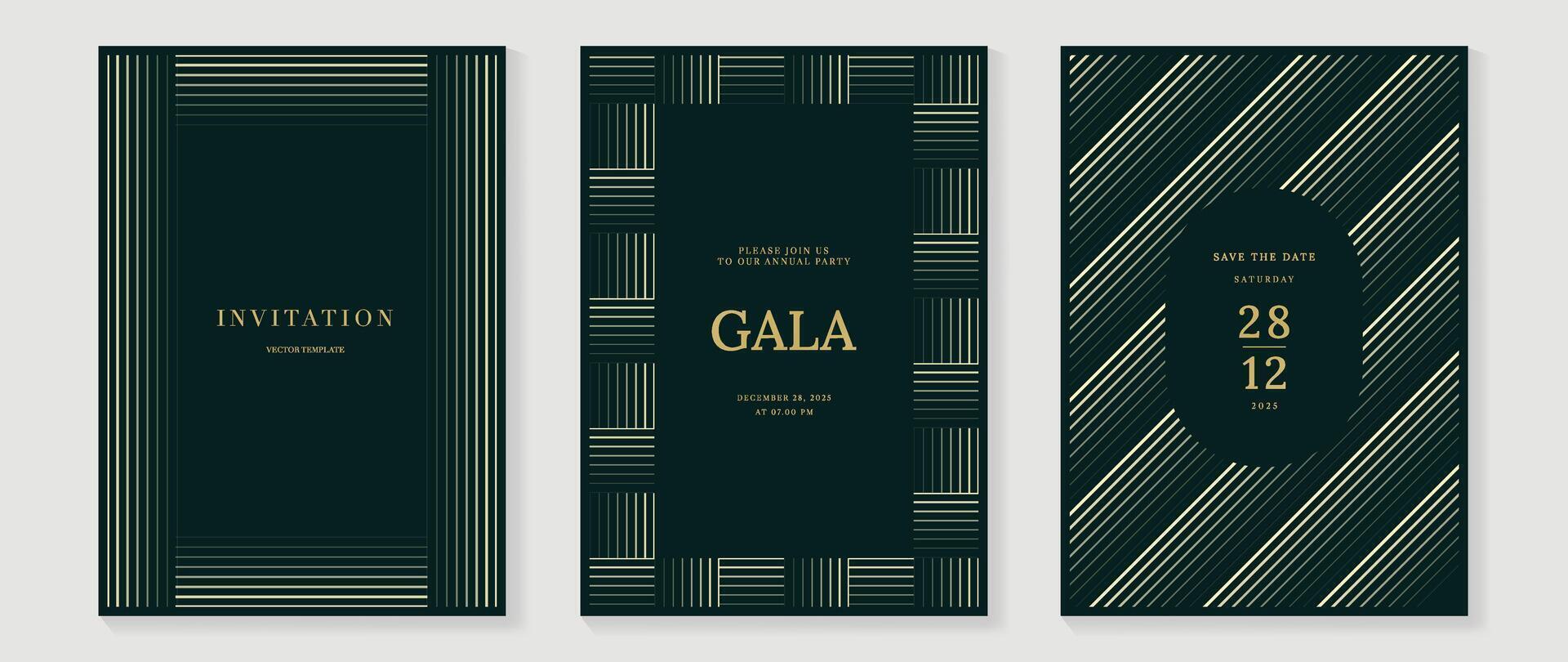 Modern cover design set. Gold abstract line pattern in premium gold color. Luxury golden stripe layout for business background, certificate, brochure template vector