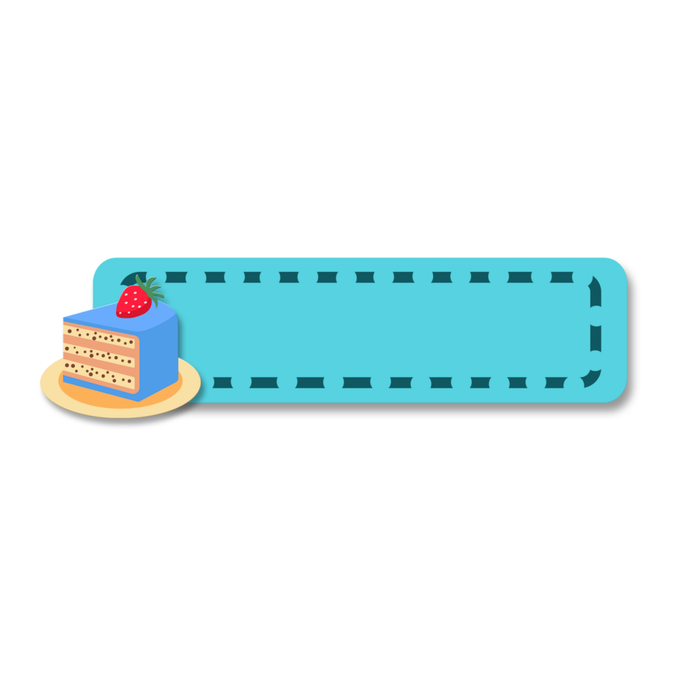Cute Blue Name Tag with Strawberry Cake Slice png