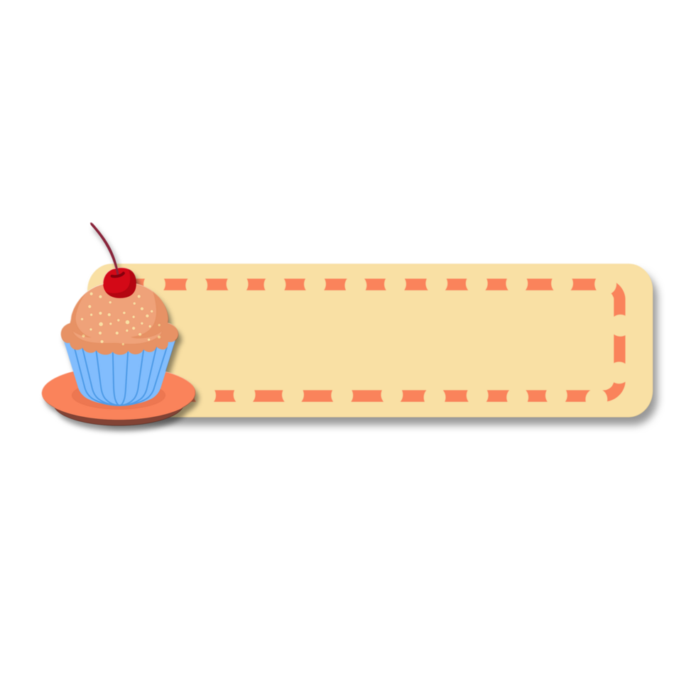Cute Beige Name Tag with Cupcake and Cherry png