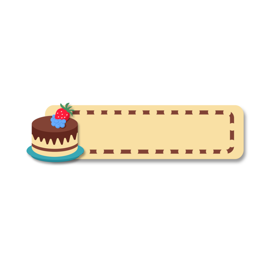 Beige Name Tag with Chocolate Cake and Strawberry png