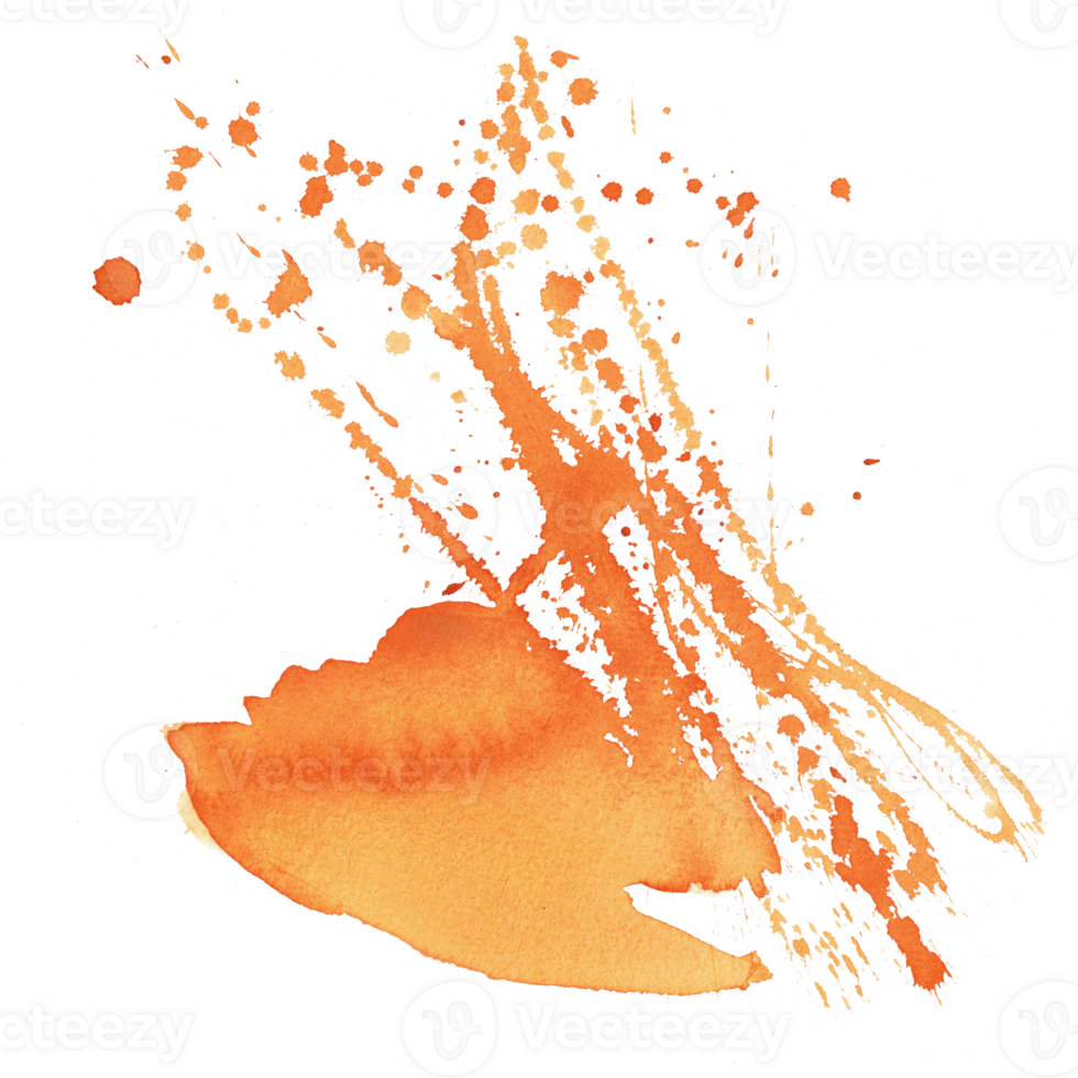 Bright watercolor splashes of ripe sea buckthorn berries. Illustration with dynamic splashes, handmade, a design element for compositions and as an independent element for patterns and backgrounds. png