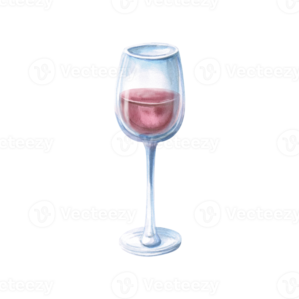 Half full glass of red wine. Isolated watercolor illustration in realistic style for restaurant, bar design, menu design, printing on posters and postcards. png