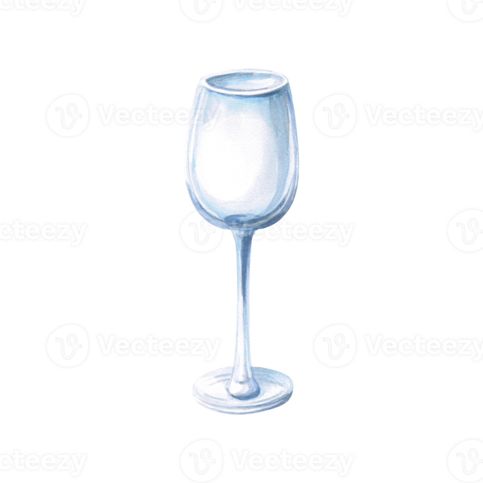 Empty glass wine goblet. Isolated watercolor illustration in realistic style for restaurant, bar design, menu design, printing on posters and postcards. png