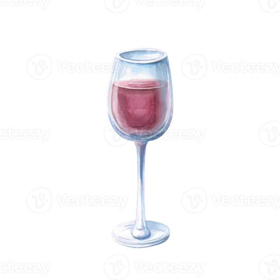 Full glass with red wine. Isolated watercolor illustration in realistic style for restaurant, bar design, menu design, printing on posters and postcards. png