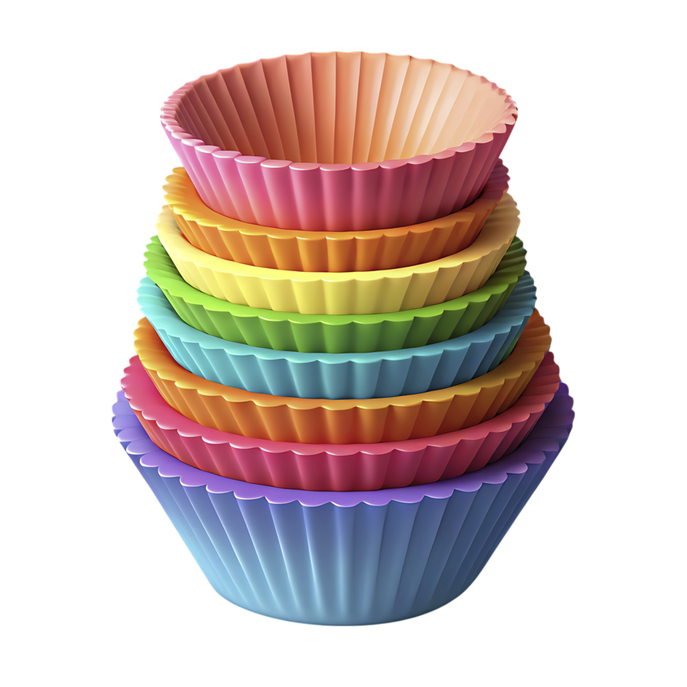 3D pastel silicone cupcake liners baking cups stack png