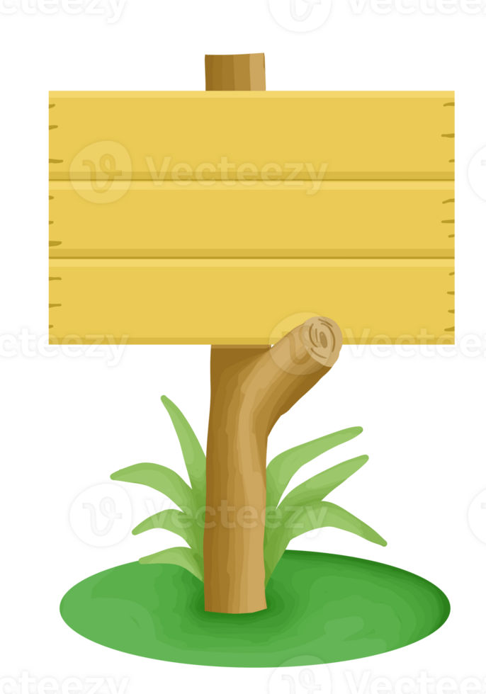 Wooden signpost with three blank planks in a grassy patch. png