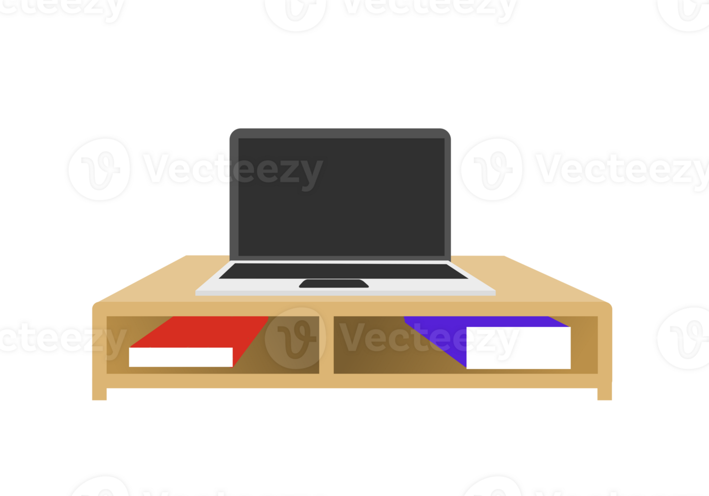 Minimalist Laptop on Wooden Table with Books Illustration png