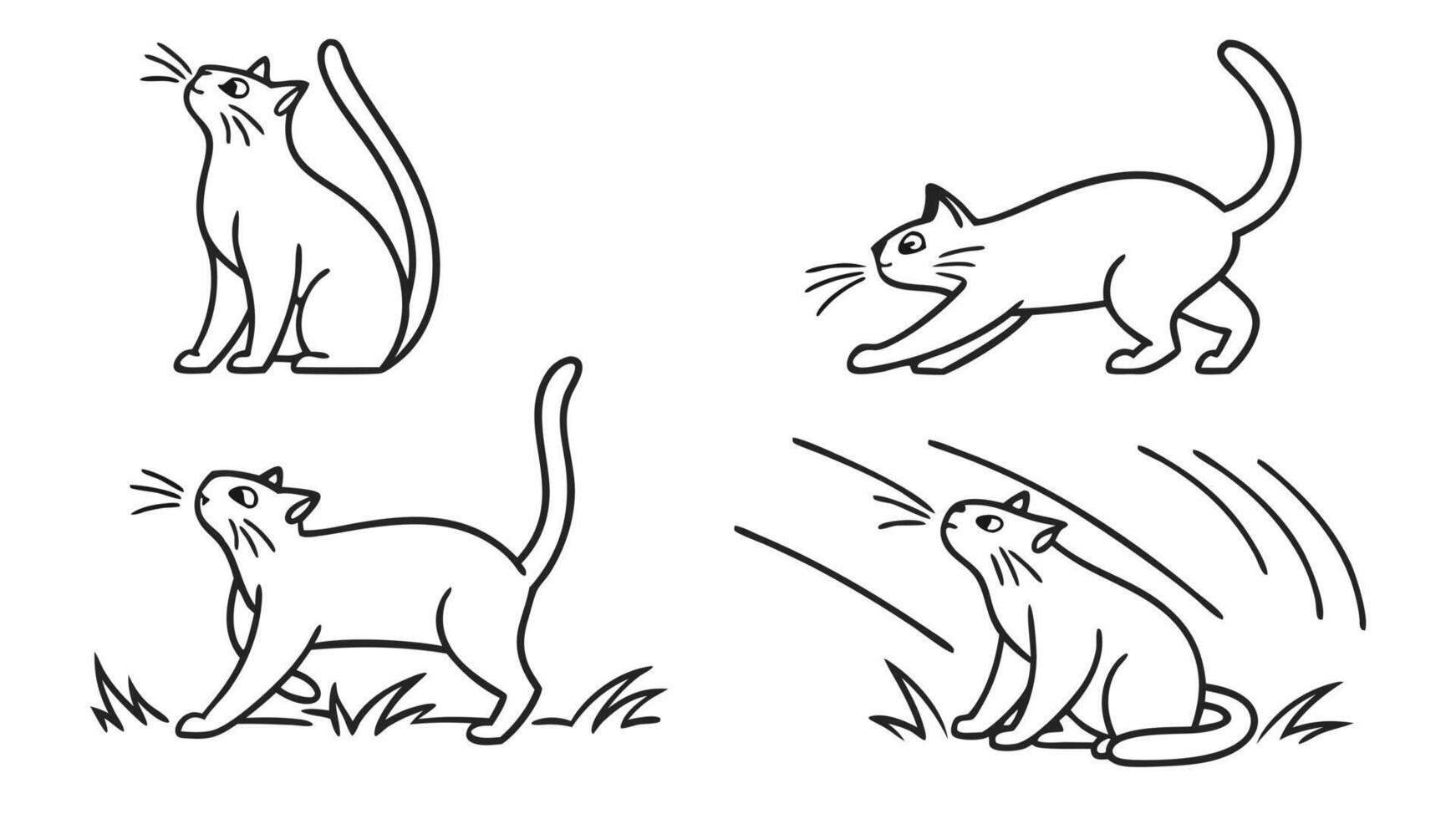 Four different cats are shown in different poses vector