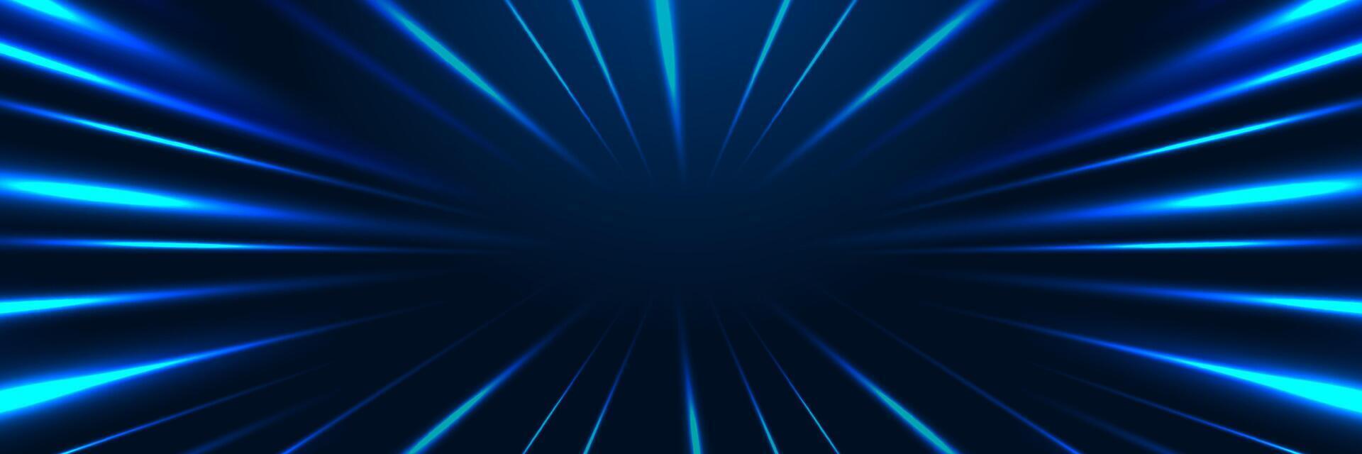 Blue light rays burst against dark background vector