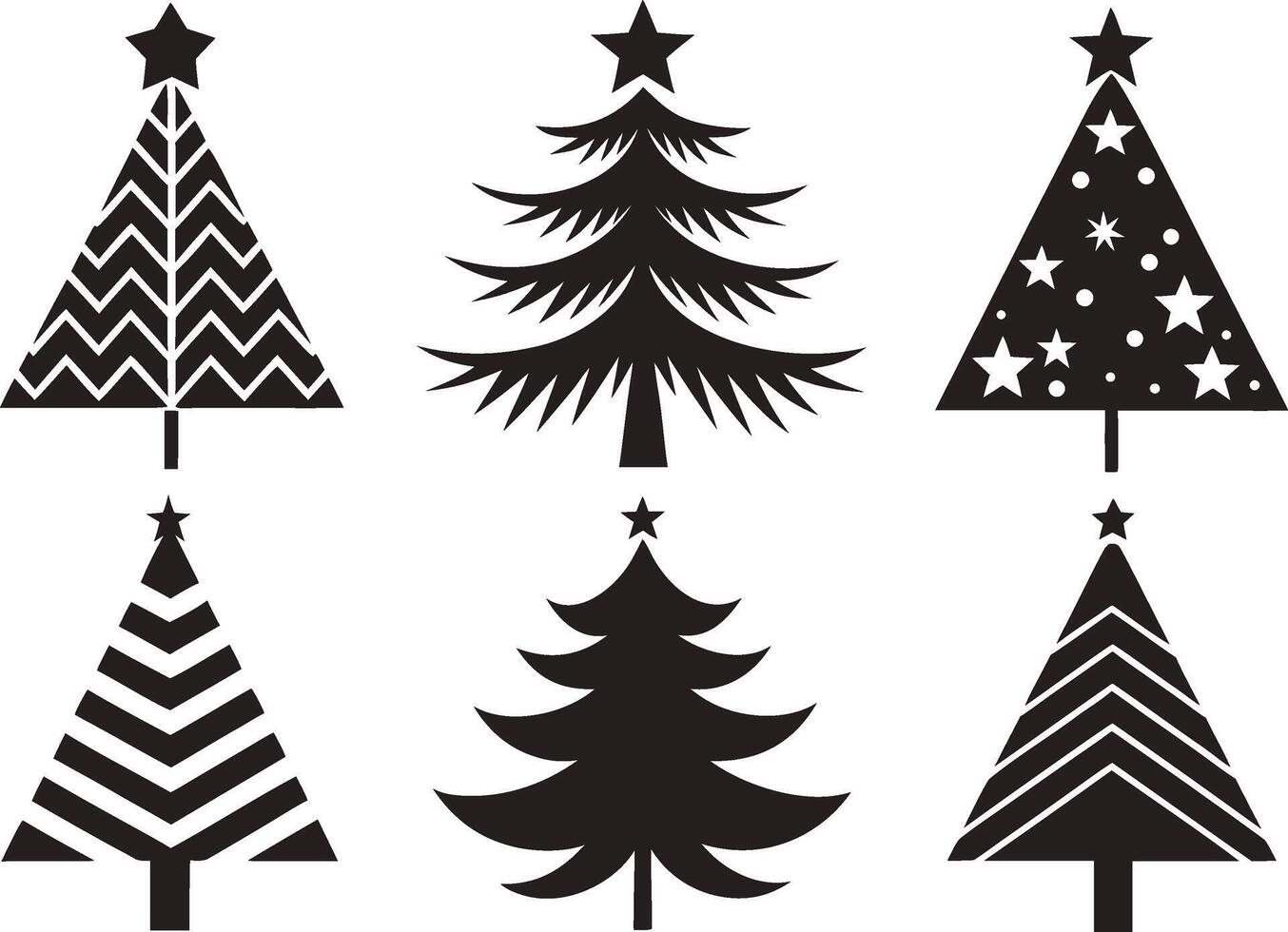 Black Christmas Tree Silhouette Icon Set vector