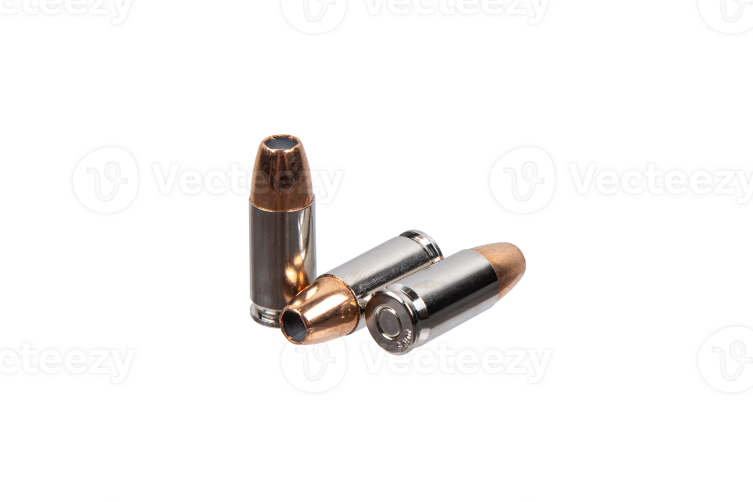 Three hollow-point bullets displayed on a clear, unobstructed background. png
