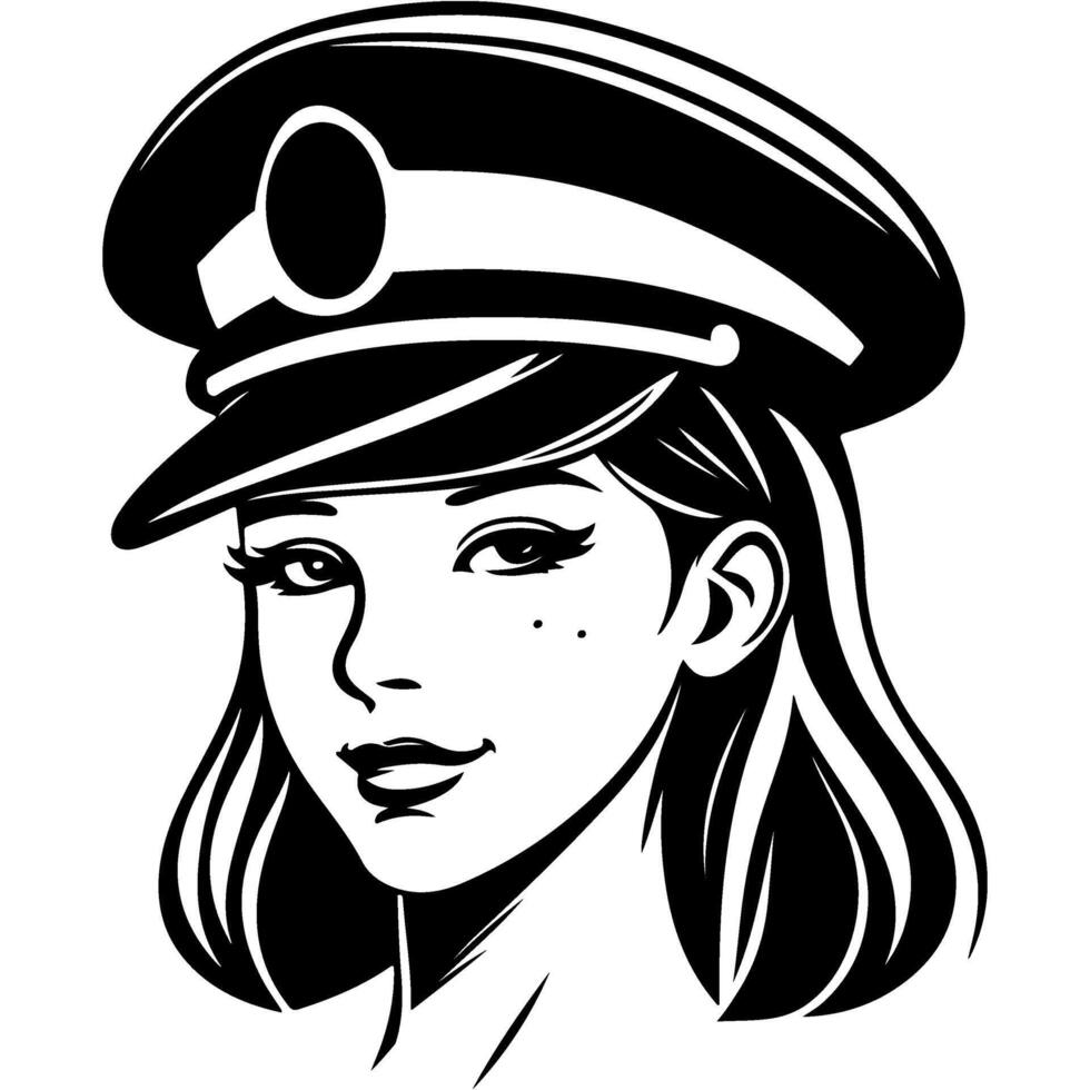 Portrait of a pretty police officer brunette girl vector