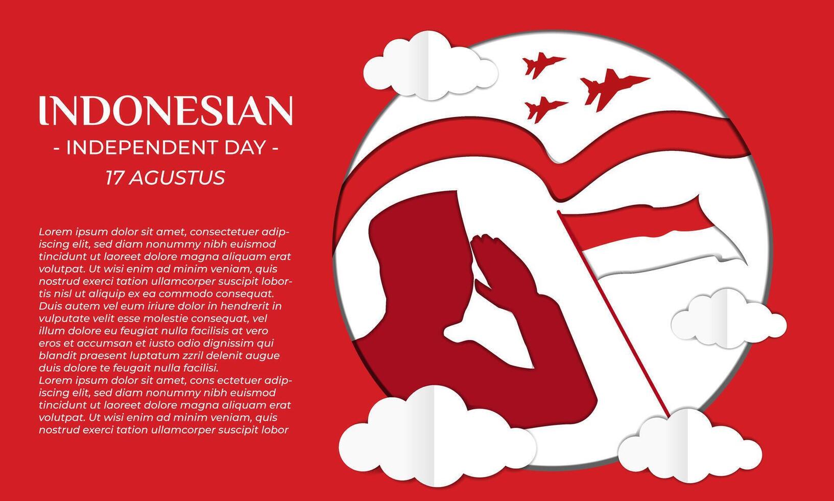 Indonesian national day template. With a paper-cut style and flat colors. National symbols. Great for national themes. vector
