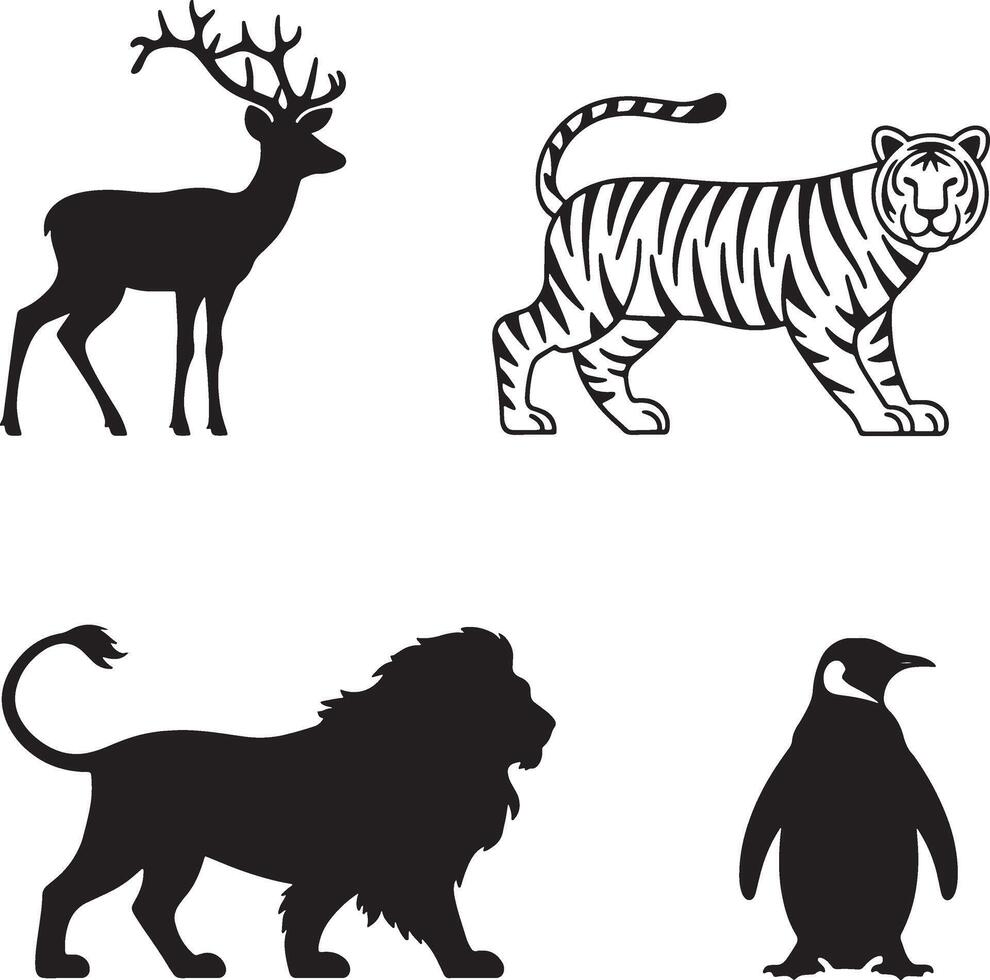 jungle animal set silhouettes animal set design illustration vector