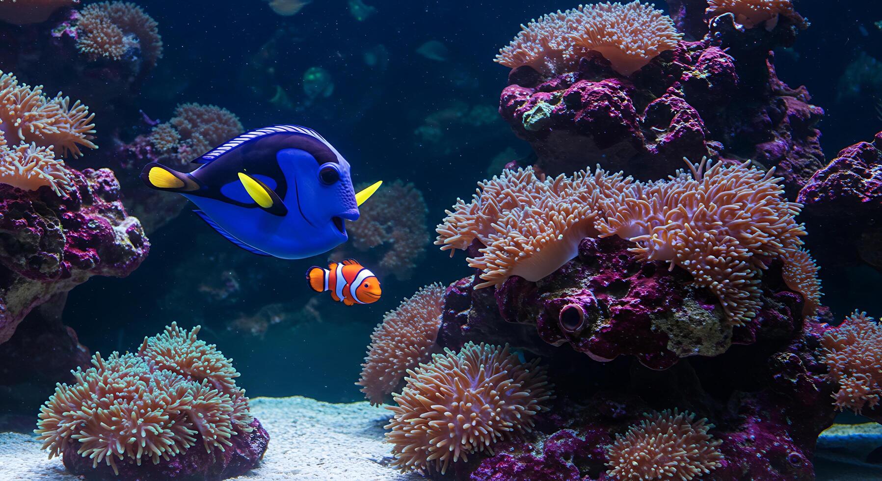 Ocean Majesty Blue Tang And Clownfish Reef Habitat photo