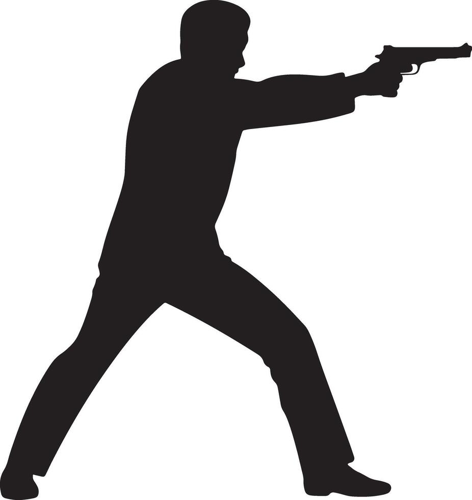 shooter shooting by a pistol black silhouette art illustration vector