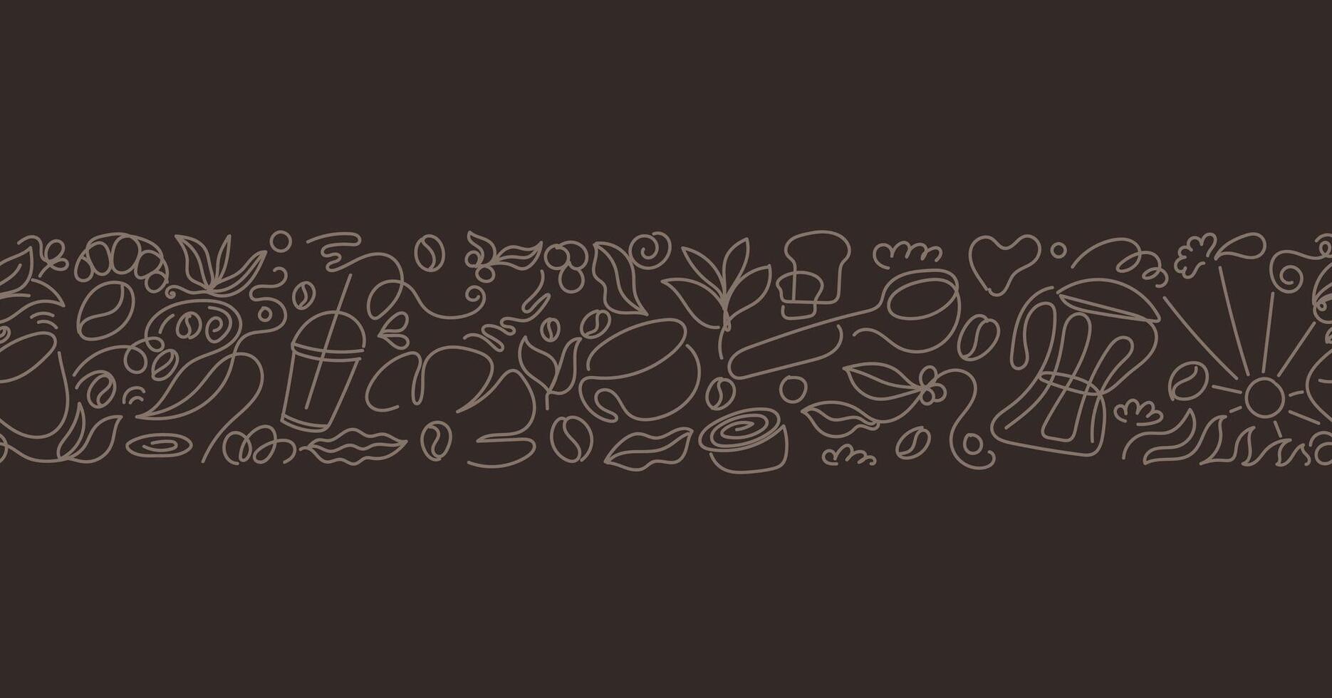 Abstract coffee beans, cup, leaves, repeat pattern background vector