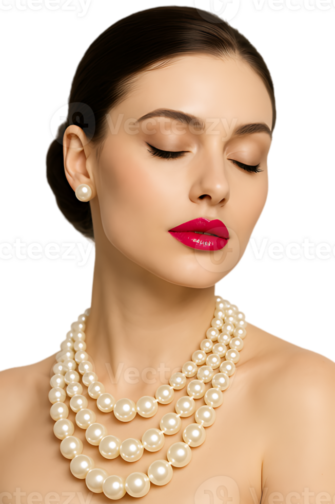 Elegant Woman with Pearl Necklace Beauty Fashion and Jewelry Photography png